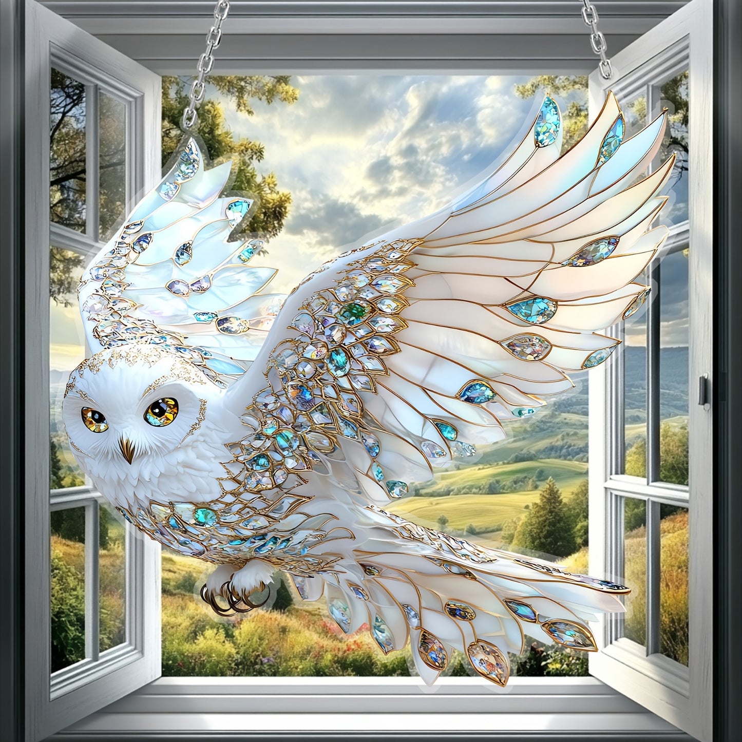Handmade 2D Sun Catcher Owl Glass Window Hanging Decor
