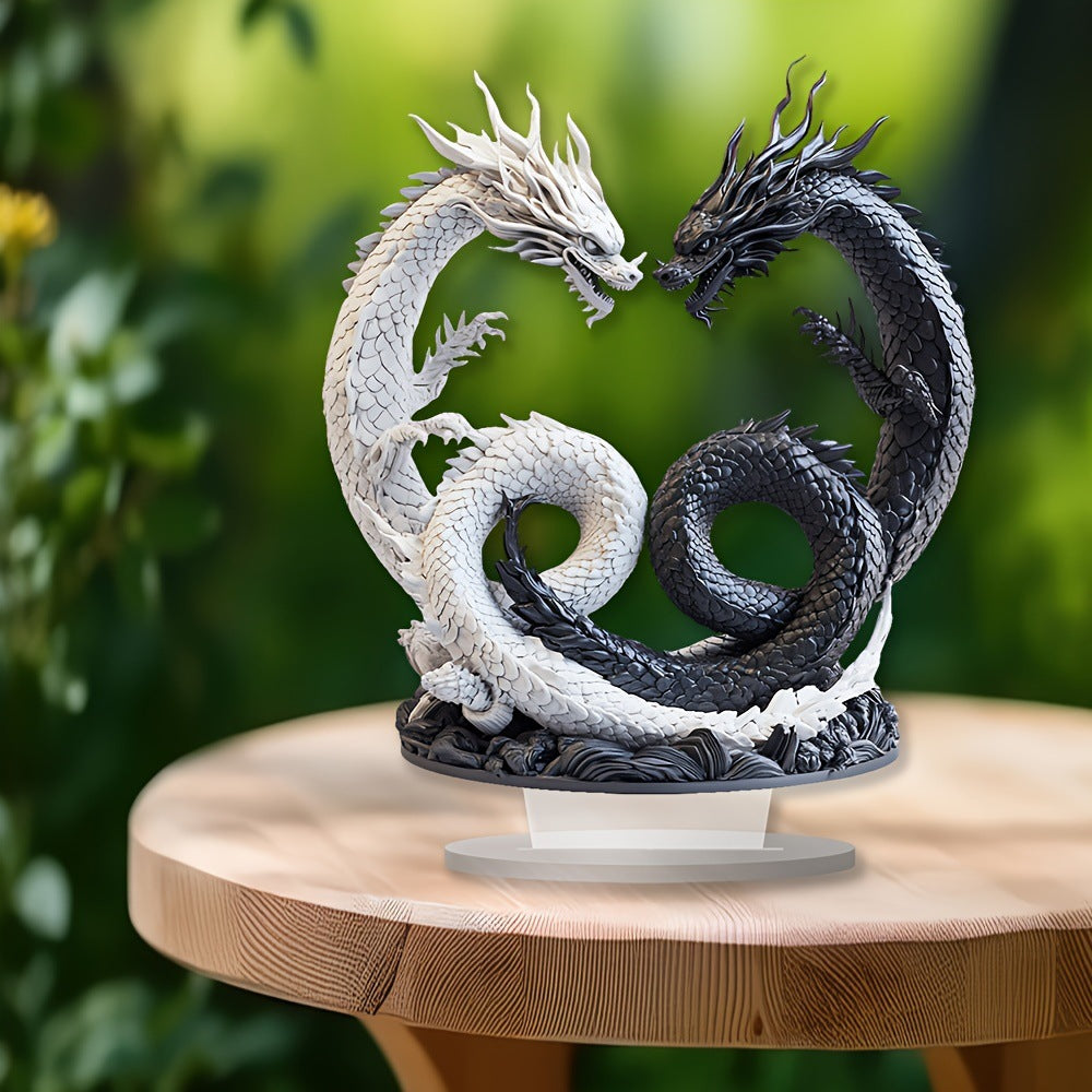 Yin Yang Double Dragon Acrylic Tabletop Decor
