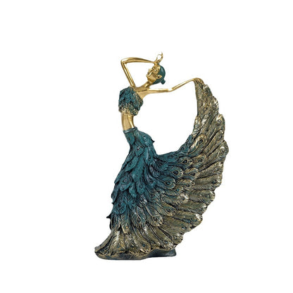 Elegant Peacock Art Figurine Dancer Statue Decorative Home