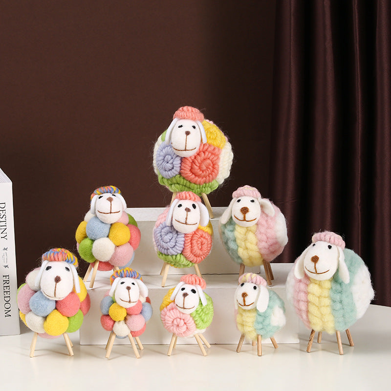 Colorful Sheep Figurine - Cartoon Heart-shaped Lamb Plush Toy
