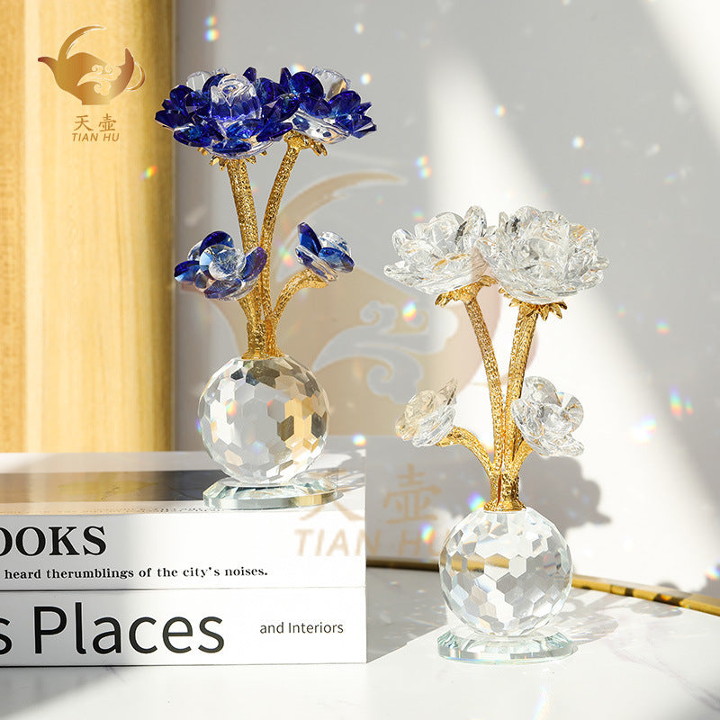 Crystal Pink Rose Decor - Nordic Luxury Living Room Ornament, Birthday Gift