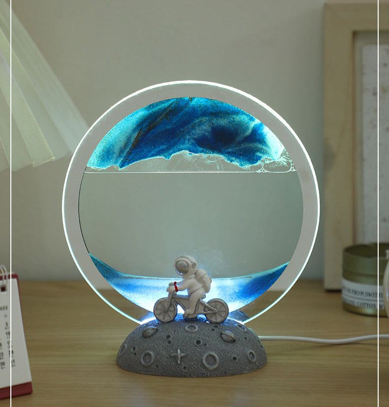 Creative Knight Halo Flowing Sand Lamp - Bicycle Astronaut Figurine