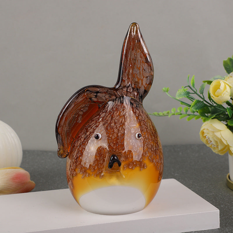 Creative stained glass sculpture light luxury cute bear and glass rabbit living room home jewelry ornament