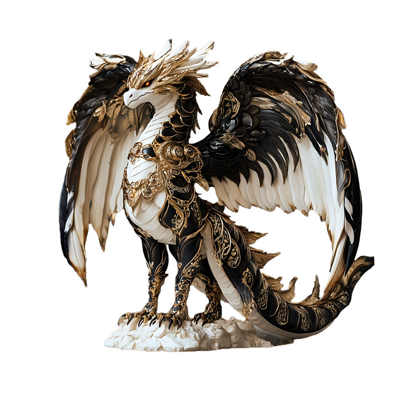 Aurelius - Gilded Obsidian Dragon 2D Acrylic Tabletop Decor