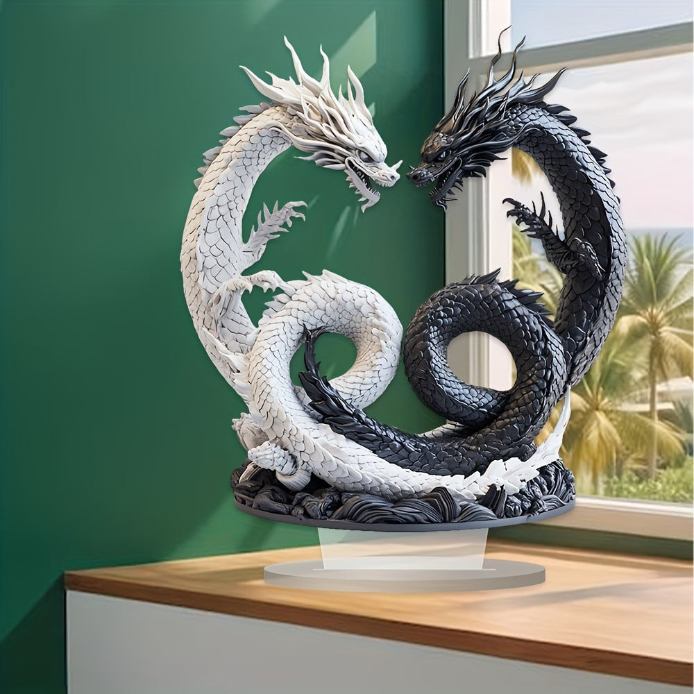 Yin Yang Double Dragon Acrylic Tabletop Decor