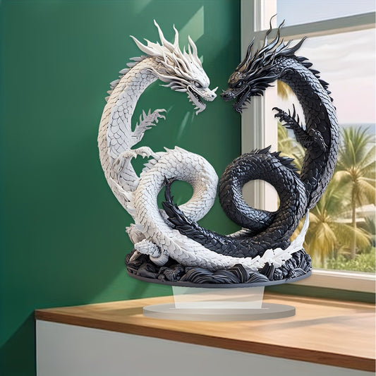 Yin Yang Double Dragon Acrylic Tabletop Decor