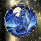 Stardrake blue dragon acrylic hanging ornament with moon and mountain artwork