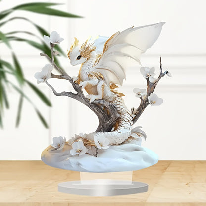 Bohemian Style White Dragon & Peach Blossom 2D Acrylic Decor