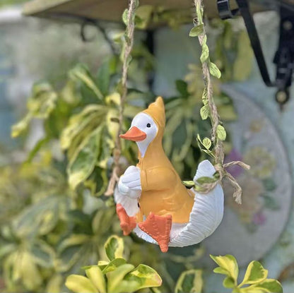 Charming Duck Swing Hanging Decor, Rustic Animal Ornament for Garden