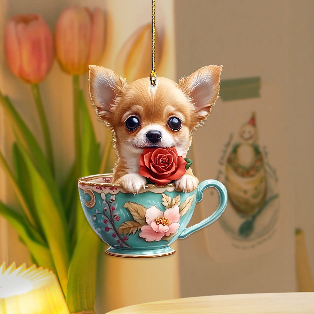 Cute 2D Cat Acrylic Charm Crown Keychain