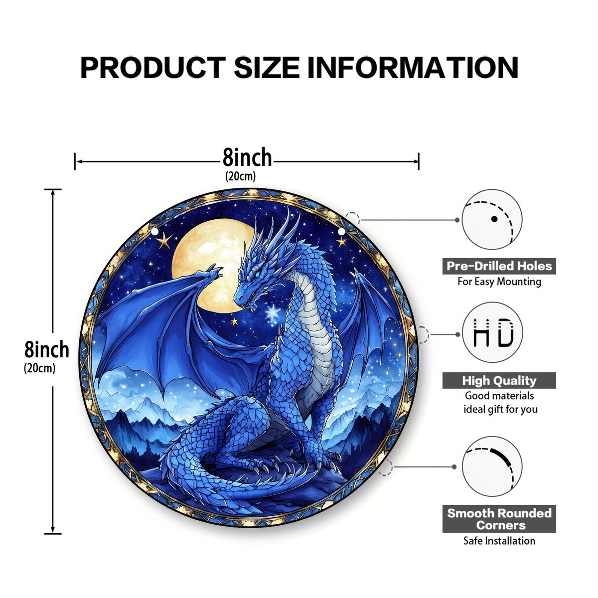Stardrake acrylic dragon ornament size diagram