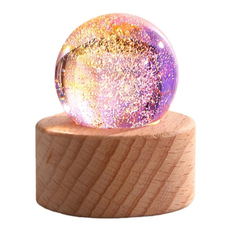 7-Color Crystal Glass Night Light Decor with LED Base