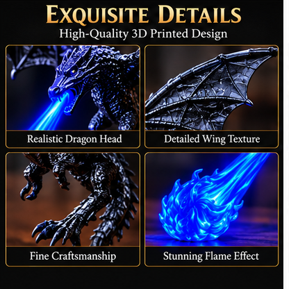 Dragon head wings and flame decorative details illustration