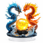 AI-styled white backdrop illustration of Blaze and Azure 2D acrylic dragon decor