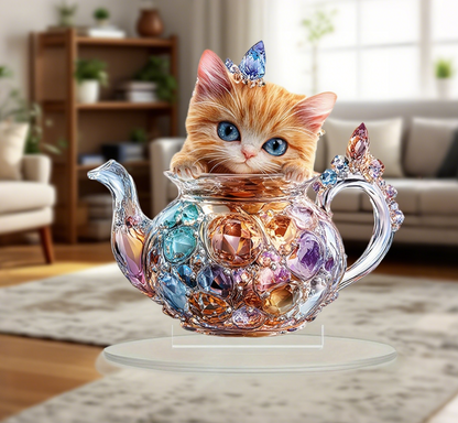 KitTea - Colorful Charming 2D Teapot Cat Tabletop Decor