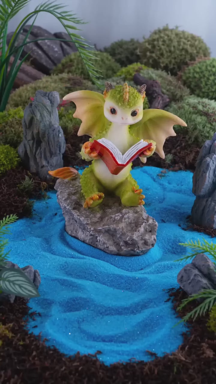Dragon Statue Mini Figurine - Reading Dragon Decor