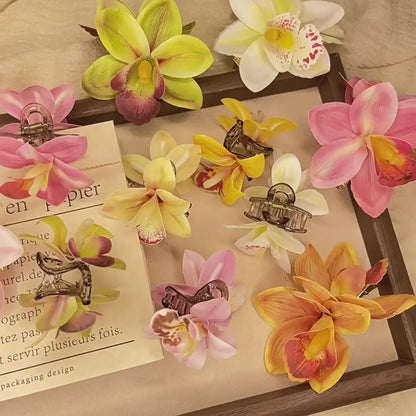 Double Orchid Hairpin Bohemian Holiday Style Hairpin Photo Hair Accessories Shiny Flower Side Clip