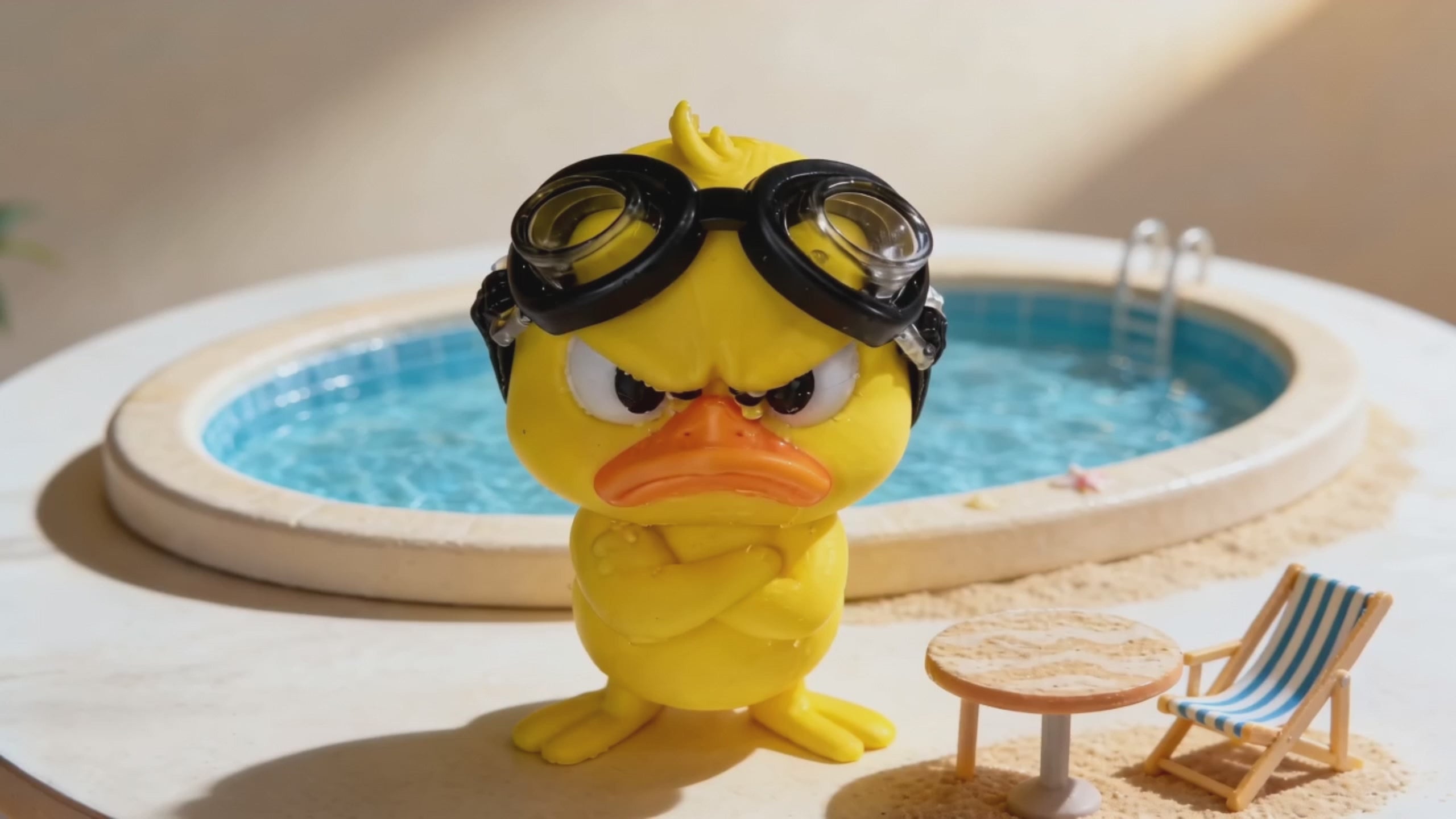 Trendy Shrugging Duck Figure | Swimming Goggles Shoulder Shrug Decoration | Creative Desktop Ornament Gift & Stress Relief Toy